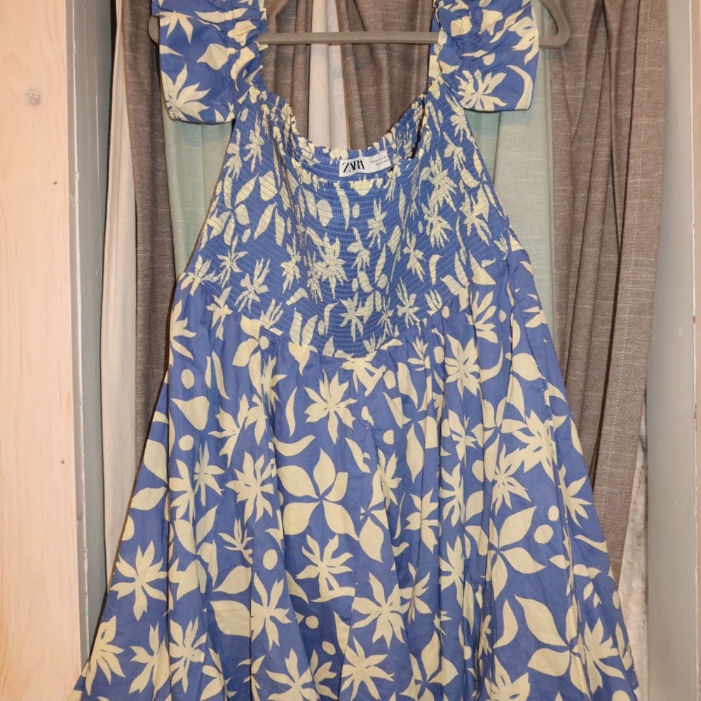 Zara Blue and Cream Floral Dress